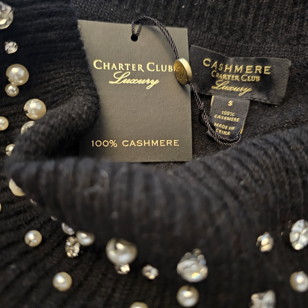 Charter Club Luxury Cashmere Off The Shoulder Bedazzled Sweater